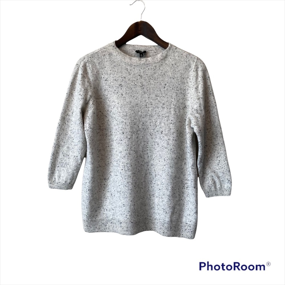 TALBOTS 100% CASHMERE SWEATER XL 1/2 sleeve tan with black specks soft used